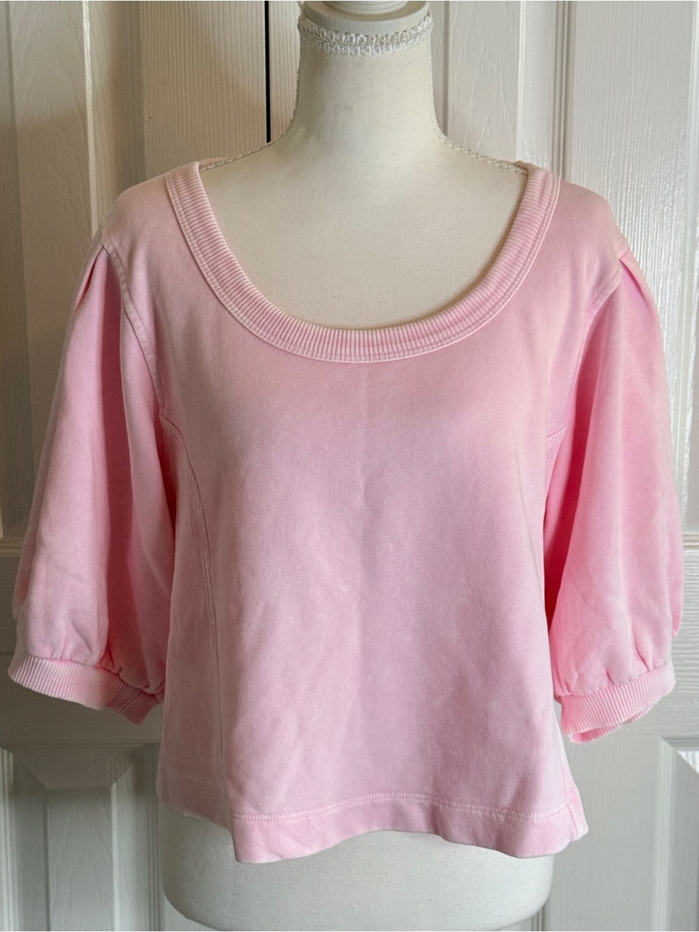 NWT Aerie Seams Right Short Sleeve Puff Sweatshirt XL Pink